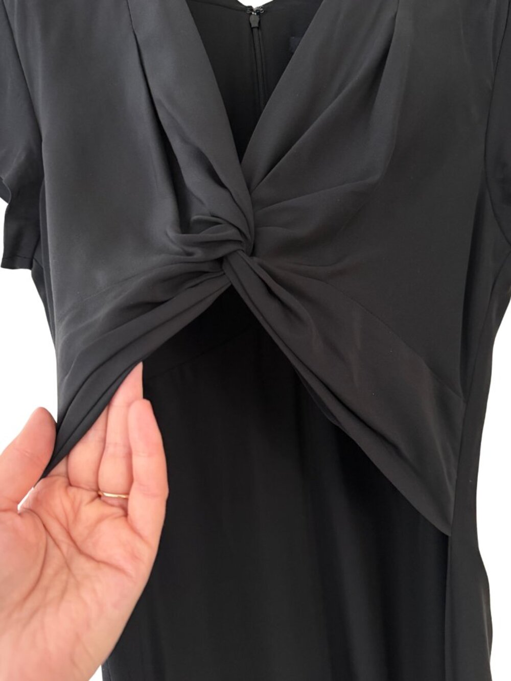 Banana Republic Black 100% Silk Twist Front Sheath Dress 6 - Picture 4 of 7
